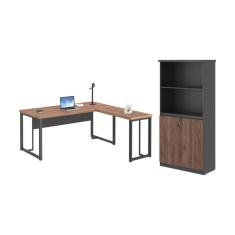 Escrivaninha Em L Com Armario Argentina Noce Preto