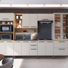 Cozinha Modulada Isabelle 6 Peças com Torre Quente Para 2 fornos Freijo/ Arenas