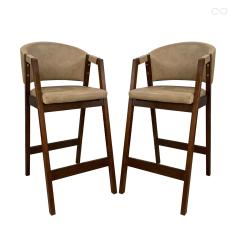 Kit 2 Banquetas Alta de Madeira Maciça Pinhão Ravena com Encosto Sintético Bege CCS