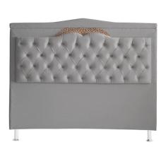 Cabeceira De Cama Box Helena Casal 140 Cm Capitonê Retro Botão Encapados Suede Prata Eli Móveis