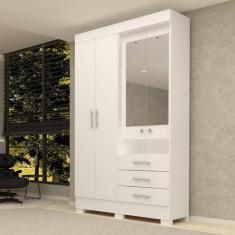 Guarda Roupa Solteiro 4 Portas 3 Gavetas Com Espelho Debora ACP