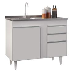 Balcão Gabinete 100cm Sem Tampo 3 Portas 2 Gavetas Luziania Branco - L