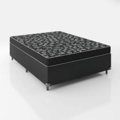 Cama Box Casal 138 Tecido Preto Com Colchão D20 Tampo Preto 12cm