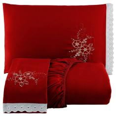 Jogo De Cama Lençol Casal Bordado Advance 3 Peças - Vermelho