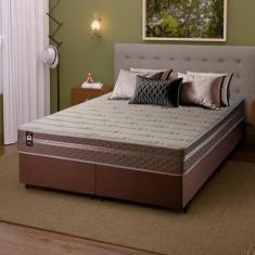Conjunto Cama Box Marrom c/ Molas Ensacadas Georgia Bege Queen 158x198x60