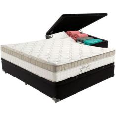 Cama Box Baú Preto E Colchão King Best Molas Ensacadas Casal 138x188x3