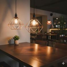 Kit com 02 Luminarias Pendente Aramado Modelo Diamante Retrô Bivolt 11