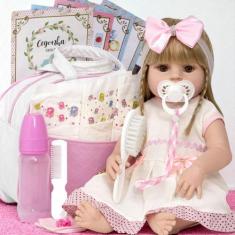 Bebe Reborn Loira Real Silicone Pode Banho Enxoval Completo - Cegonha 