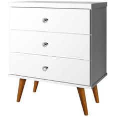 Mesa de Cabeceira 03 Gavetas Status J&A Móveis – Branco Brilho