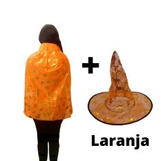 Fantasia Kit Bruxo Infantil Capa E Chapeu Bruxa Bruxinha Feiticeiro Mago Halloween Unisex Cosplay