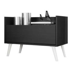 Mesa de Cabeceira 60 cm c/ Pés Retrô Multimóveis Preta/Branca
