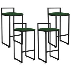 Kit 04 Banquetas Altas Hanna Preto Suede Verde Musgo
