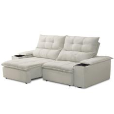 Sofá Retrátil Reclinável Living 210cm ártico F04 Veludo Bege