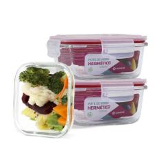 Kit Conjunto 3 Potes Vidro Hermético Tampa Plástico Marmita Mantimento