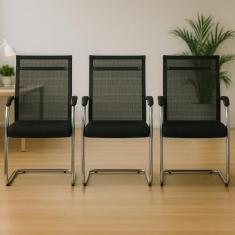 Combo 3 Cadeiras de Escritório Secretaria Sala Diretor London Tela Mes