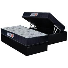 Cama Box Baú Solteiro: Colchão Ortopédico Orthoflex Foggia Sogni Unic Face + Base CRC Suede Black(88x188)