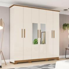 Guarda-roupa Casal 6 Portas 3 Gavetas com Espelho Cover Marrom/Off White