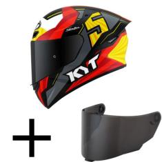 Capacete KYT TT Course Jaume Masia Flux Cinza e Vermelho Mais Viseira 
