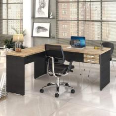 Mesa De Escritório Em L 1,60x1,60m Com 2 Gavetas Work30  Carv