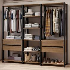Guarda-roupa Closet Modulado Valencia 4 Gavetas 199cm Rustic/preto Madesa 02