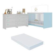 Berço 3 em 1 com Colchão Incluso e Cômoda Doce de Leite Multimóveis Mp4298 Branco/azul