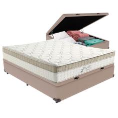Cama Box com Baú Bege e Colchão Casal King Best Anjos