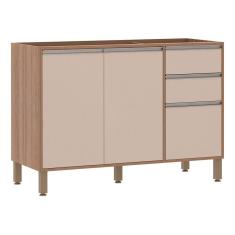 Balcão Para Pia Sem Tampo 120 Cm De Abrir 3 Gavetas Lari Vanill e Connect