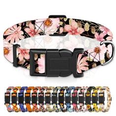 Seyezo Coleira de cachorro para meninos e meninas, coleira floral para cães pequenos, médios e grandes, coleira macia para animais de estimação com fivela de segurança para machos e fêmeas (rosa