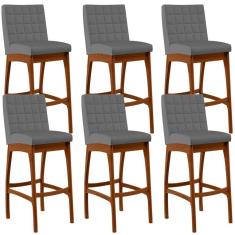 Kit 06 Banquetas Altas Mila Suede Cinza