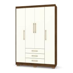 Guarda Roupa Solteiro 4 Portas e 3 Gavetas Valência Imbuia/Champanhe - Pallazio