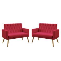 Kit 2 Poltronas Namoradeiras Decorativas Vega Com Rodapé E Botões Capi