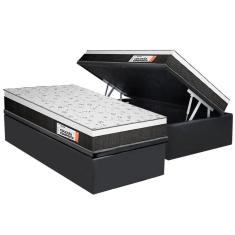 Cama Box Baú Solteiro: Colchão Anatômico Plumatex Falcon Ultra Firme + Base Crc Suede Gray(88x188)