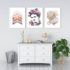 Kit 3 Quadros Decorativos Geométricos Frida 45X34Cm Branca - Quadros O