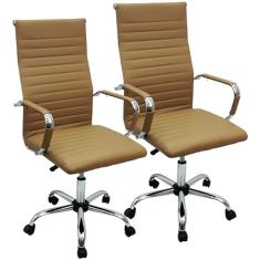 Kit 2 Cadeira Eames Esteirinha Presidente Escritório Alta Bege - Lianto Decor