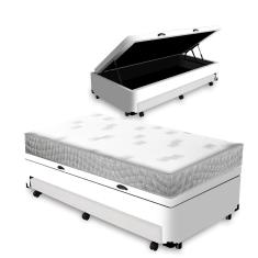 Cama Box Baú e Auxiliar Solteiro + Colchão de Espuma D23 - Ortobom - Light Liso 88cm