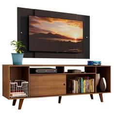 Rack Madesa Cancun e Painel para TV até 58 Polegadas com Pés - Rustic/Preto 5ZD8