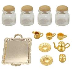 Dollhouse miniatura 1: 12 brinquedo 8 pcs metal chá set comprimento 6,5