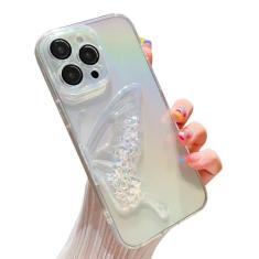 Casechics Compatível com capa para iPhone, capa de celular colorida a laser holográfica, borboleta, líquida, areia, transparente, proteção para lente de câmera, capa macia à prova de choque