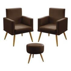 Kit 2 Poltronas Decorativas Estofadas Vega Rodapé Com Puff Solar Para 