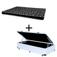 Cama Box Baú Solteiro 88 Tecido Sintético Branco Com Colchão Hamburgo - 100% Espuma - D28 Preto 55x88x188