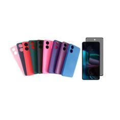 Capa Veludo + Película Privacidade Compatível Para Moto G04 - DB, Pret