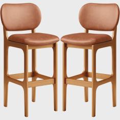 Kit 02 Banquetas Alta Para Cozinha Madeira Fixa Betta L02 Imbuia Couríssimo Camel - Lyam Decor