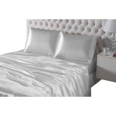 Lençol De Baixo E De Cima Prata 4 Peças Cetim Casal Seda - Beatriz Enx