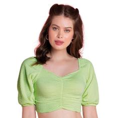 Blusa Cropped Feminina Manga Bufante - LECIMAR, Verde, G