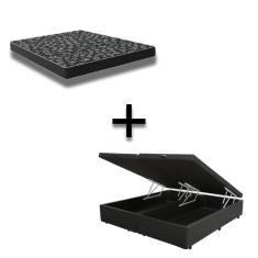 Cama Box Baú King 193 Tecido Sintético Preto Com Colchão Espuma D20 - Tampo Preto Bello Box 12cm