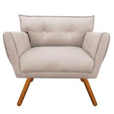 Poltrona Anitta Suede Bege Com Strass Pés Palito Castanho - CASA DO PU