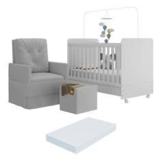 Berço Americano 3x1 com Colchão, Poltrona Amamentação e Puff Bambino M
