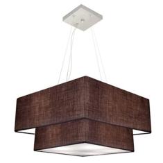 Lustre Pendente Duplo Quadrado Vivare Md-4066 Cúpula em Tecido 50x35cm Café - Bivolt