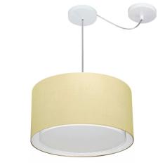 Lustre Pendente Cilíndrico Com Desvio Md-4305 Cúpula em Tecido 40x25cm Algodão Crú - Bivolt