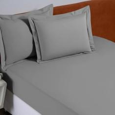 Jogo Lençol Solteiro 02 Peças Percal 300 Fios 100% Algodão Aba Americana (Cinza)